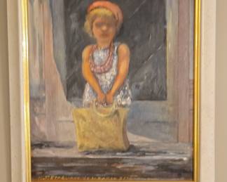 J. Stagliano "Girl with Yellow Bag" Oil Painting