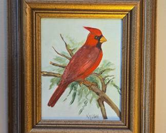 Original Painting of a Cardinal signed Kassie