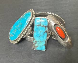 Vintage Sterling Silver Turquoise and Coral Rings