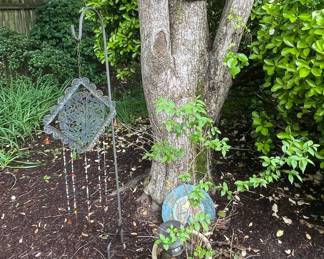 Decorative Garden Wind Chime and Ceramic Plaque