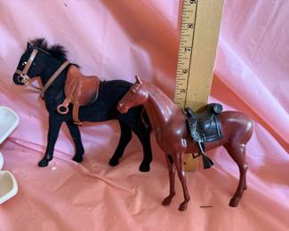 2 Horses (brown horse missing tail)