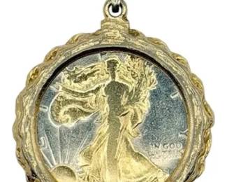 Two Toned Walking Liberty Half Dollar Coin Pendant 19.93g