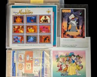 Stamps 2 Disney Movie Stamps From Guyana  Snow White, Aladdin, Pocahontas  More