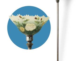 Rose Reverse Painted Glass Shade Torchiere Lamp 70 Tall