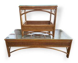 Rattan Coffee Table  End Table With Glass Top