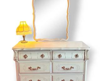 French Provincial Style 6Drawer Dresser With Vanity Mirror  Lamp