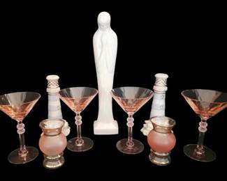 Lenox Seaside Lighthouse Candlesticks, Pink Depression Glasses,  Decorative Figure