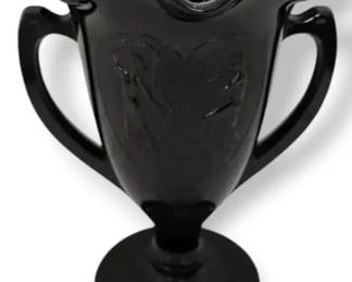 L.E. Smith Black Amethyst Double Handle Glass Vase With Dancing Nymphs