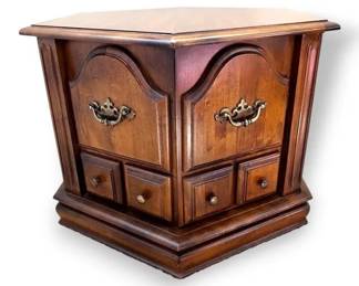 Vintage Wooden Hexagonal End Table With Storage