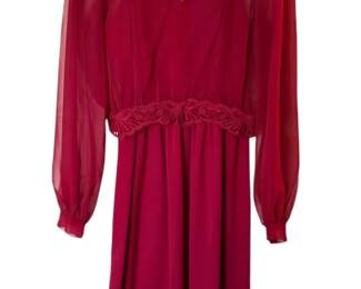 Vintage Burgundy Red Dress With Sheer Chiffon Sleeves