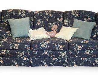 Broyhill Floral Navy Blue Sofa With Throw Pillows
