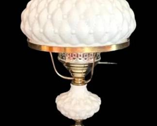 Quilted Milk Glass Hurricane Lamp w Marble Base