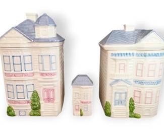 Pink  Blue Townhouse Ceramic Flour  Sugar Canisters