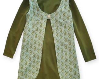 1960s Green  Blue Mod Pinafore Jumper Shift Dress