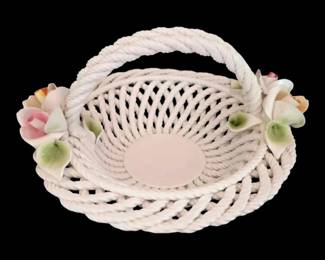 Capodimonte Woven Ceramic Basket With Roses