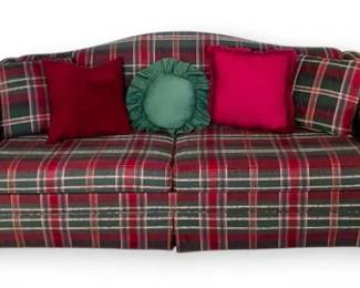 Red  Green Plaid Sofa with 5 Pillows