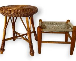 Rattan Stool  Handwoven Footstool