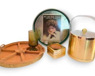 Vintage Franciscan Madeira Glass, Serving Trays, Culver Gold Coasters,  Ice Bucket