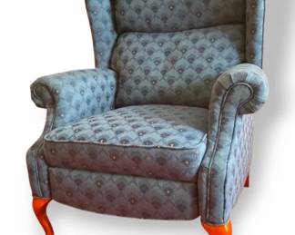Queen Anne Style Navy Blue Recliner Armchair