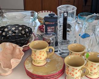 Tracy Porter mugs and snack plates, Culver MCM  pitcher