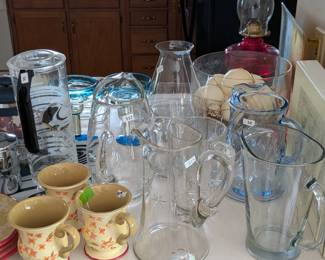 Assorted functional large glass pitchers