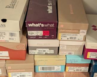 Nearly new walking shoes in boxes, Size 8, primarily black