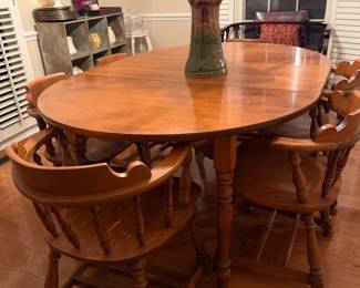 Hard rock maple table and six chairs 