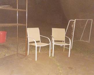 Out door chairs , Soccer items and shelves
