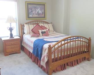 Ralph Lauren "American Summer" Collection bedding, American Drew queen bed, bedside table