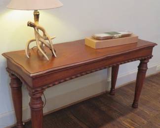 Console table, antler lamp