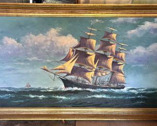 Large Vintage Marine Oil Painting