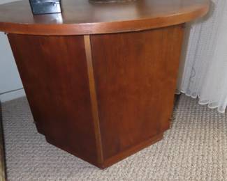 MCM round end table/cabinet with doors.