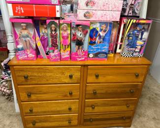 Dresser with mirror and more Barbies