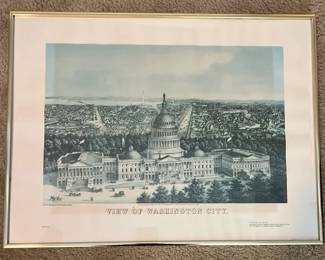Vintage Framed “View of Washington City” & Reagan Admin Souvenir Photos