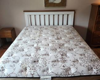 Queen headboard,  mattress, boxspring and frame