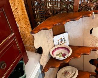 Vintage hanging wall shelf, vintage ceramics, vintage French tile 