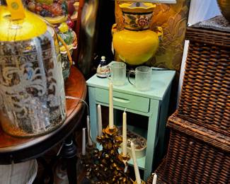 Vintage candelabra, vintage lamps, vintage side table 