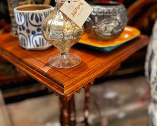 Antique Eastlake carved table, vintage plates, ceramics 