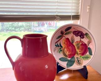 POTTERY PITCHER, FRUIT BOWL
