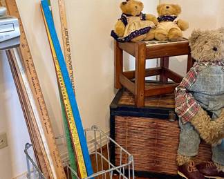MILK CRATE, VINTAGE YARD STICKS