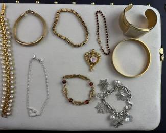 Beautiful Gold Tone Costume Jewelry Lot w Avon Bracelets Necklaces Charms  Pendants
