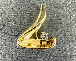 14K Gold Modernist Diamond Pendant  2.06g