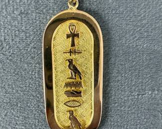 18K Gold Egyptian Revival Hieroglyph Pendant  12g