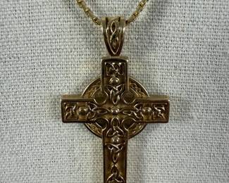 14K Gold Necklace with 21K Gold Celtic Cross Pendant  29.91g