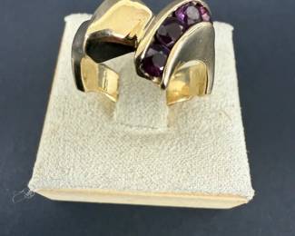 18K Gold Ring with Channel Set Rubies  8.85g