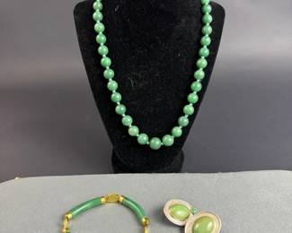 Jade Jewelry Lot 14K Gold Bracelet Sterling Earrings Jade Bead Necklace
