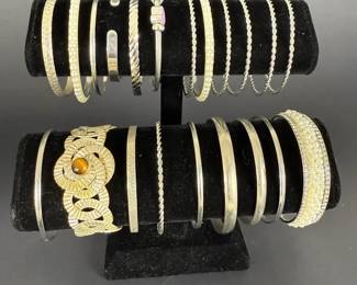 Large Bangle Costume Bracelet Collection with Gold and Silver Tone