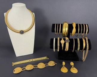 Gold Tone Costume Jewelry Collection  Necklace, Bracelets, Watch and Earrings