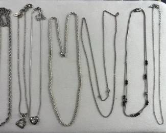 Silver Costume Jewelry Necklace, Rhinestone Pendant, Egyptian Charm Chains