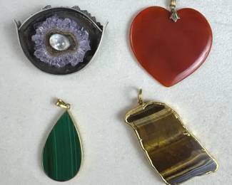 Gemstone Pendant  Brooch Lot Carnelian Tiger Eye Malachite Amethyst Style